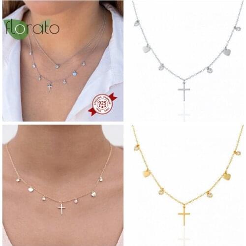 925 Sterling Silver Cross Pendant Necklace Women Sweet Heart Shape 7 Pendant Necklace Clavicle Chain Fashion Jewelry Gift 2021