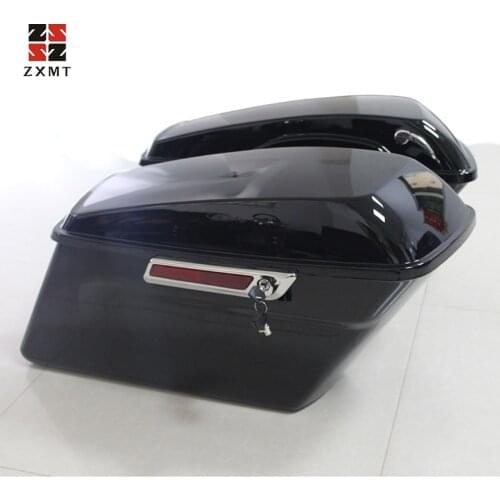 ZXMOTO Painted Hard Saddle Bags Vivid Black Stretched Extended Saddlebags Fit For Harley-Davidson Touring Models 2014-2019