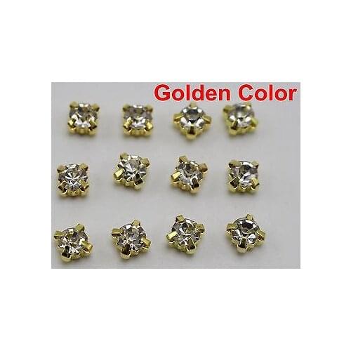 100 Golden Clear Crystal Glass Rose Montees 6mm SS28 Sew on Rhinestones Beads