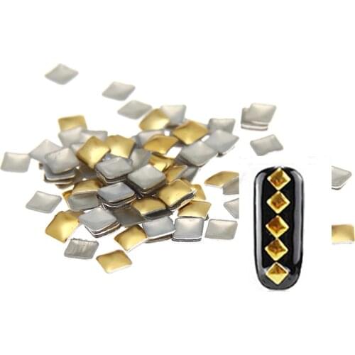 3mm Silver Gold Square New Design Alloy Metal Material Hotfix With Glue Back Beauty Stickers For 3D Nails Art Decorations