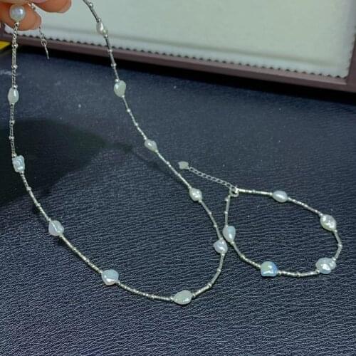2021 summer natural real baroque pearl solid 925 silver handmade high quality women jewelry set bracelet necklace