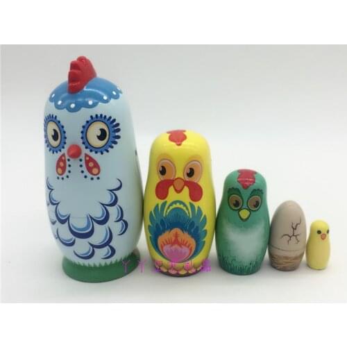 5Pcs/Set Russian Animal Chicken Nesting Dolls Matryoshka Kids Toy Home Decor Children Birthday Gifts Handmade Crafts