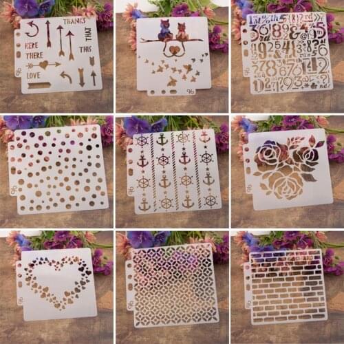 9pcs/set Heart Airbrush Painting Stencil DIY Scrapbooking Album Craft Reusable dropship