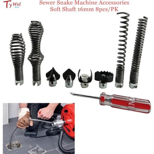 Sewer Snake Machine Accessories Soft Shaft 16mm 8pcs/PK Straight Bulb Restrieving Auger Blade Grease Sawtooth Cutter Pipe Clean