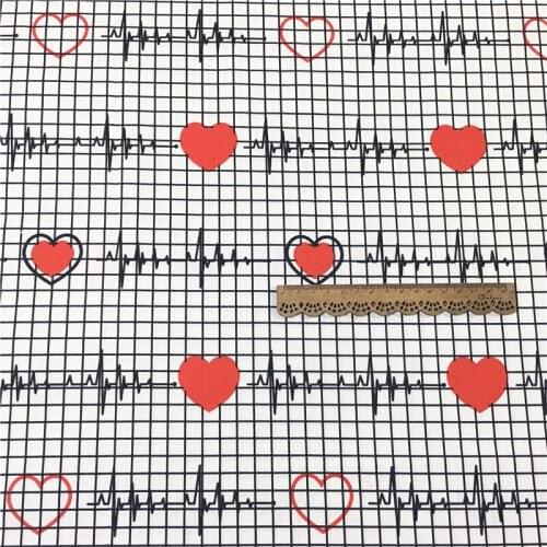 White 100% Cotton Printed Plaid Heart Fabric,DIY Bedding Textile Fabric,Sewing Quilting Fat Quarters Material For Baby&child