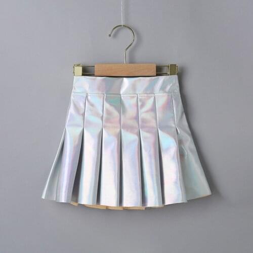 Girls shiny pleated skirt childrens clothing girls silver leather skirt short skirt, suitable for girls aged 3-7
