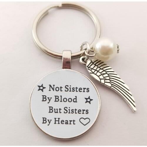 Best friends keychain keyring "not sisters by blood but sisters by heart" friendship jewelry gift for women girls