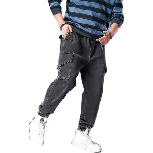 Denim flared pants mens jumpsuit with small feet black jeans loose long jeans
