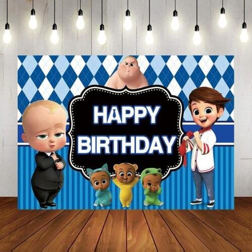 Cartoon Little Chef Boss Wearing A Suit Kid Lattice Background Picture Boy Birthday Party Photo Studio Backdrop Table Decoration