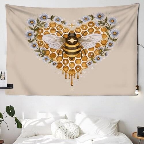Bee Daisy Flower Tapestry Wall Hanging Bohemian Hippie Witchcraft Psychedelic Room Childrens Room Home Decor