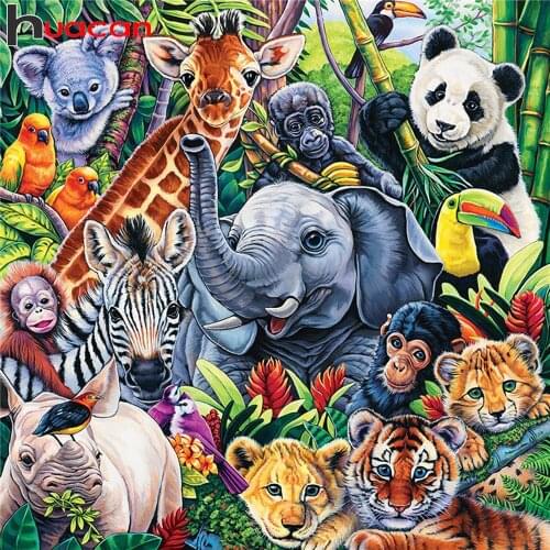 Huacan 5D Diamond Painting With Square Rhinestones Elephant Diamond Embroidery Mosaic Tiger Animals Modular Pictures Home Decor