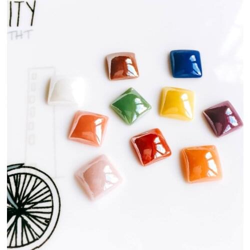 ZEROUP Mixed Colors Ceramics Porcelain Square Glass Cabochons 10mm Cameo Flat Back Cabochon Supplies for Jewelry Finding 40pcs