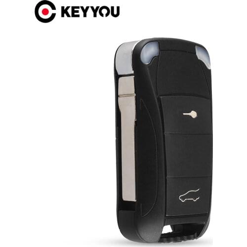 KEYYOU New Replacement Key Shell Remote Flip Folding Car Key Case Blank HU66 Blade Fob 2 Buttons For Porsche Cayenne GTS
