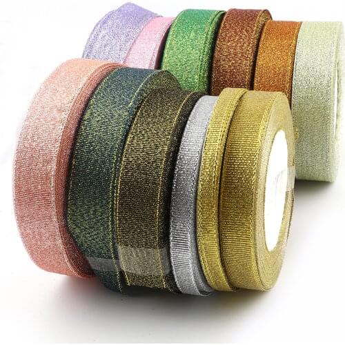 22M/Roll Colorful Silk Satin Organza Ribbon Glitter Embroidered Shiney Ribbons For Wedding Cake Gift Decoration Riband Sew Craft