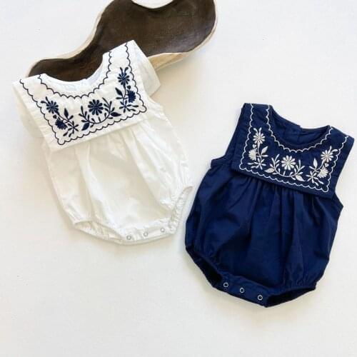 Summer Baby Girl Rompers Sleeveless Embroidered Sailor Collar Jumpsuit Bodysuit for Girl Newborn Cool One-piece Romper Clothes