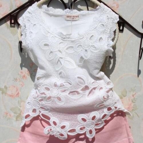 Summer new lace baby girls vest t-shirt middle-aged childrens cotton sleeveless top tees