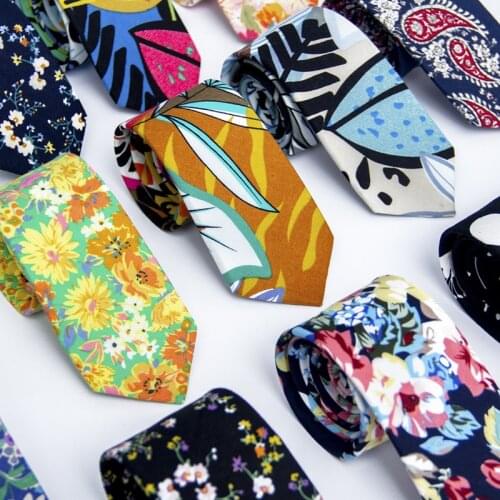 Linbaiway Cotton Floral Print Neck Tie for Mens Trendy Casual Male Necktie Handmade Skinny Neck Ties for Women Bow and Tie