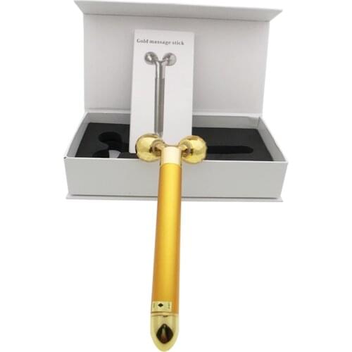Mini Electric 3D Face Massage Roller 24K Golden Plated High Frequency Vibration Face Body Slimming Beauty Bar Stick