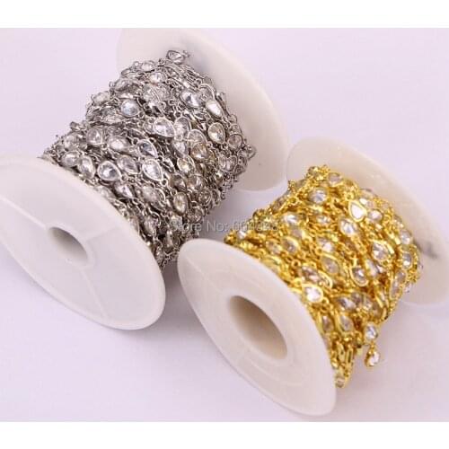 1 Meter ZYZ177-8909 Fashion Cubic Zircon Faceted Drop Beads Rosary Chain Metal Wire Wrapped Links CZ Chains For Making Jewelry