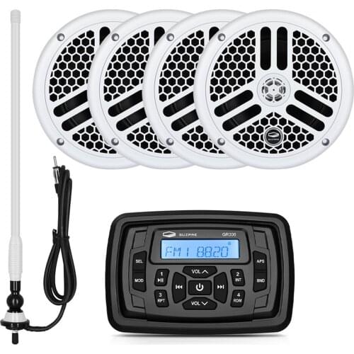 Marine Bluetooth Stereo Media Receiver Boat Radio Audio System FM AM Car MP3 Player+6.5Inch Marine Waterproof Speakers+Antenna