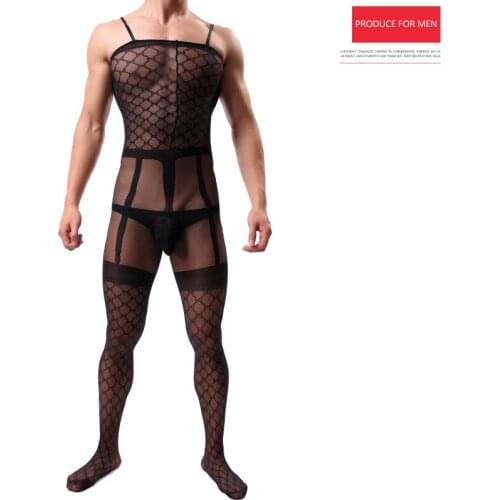 Mens Sexy Transparant Strap full Body Socks breathable male Bodystockings Tights Jumpsuit 9106