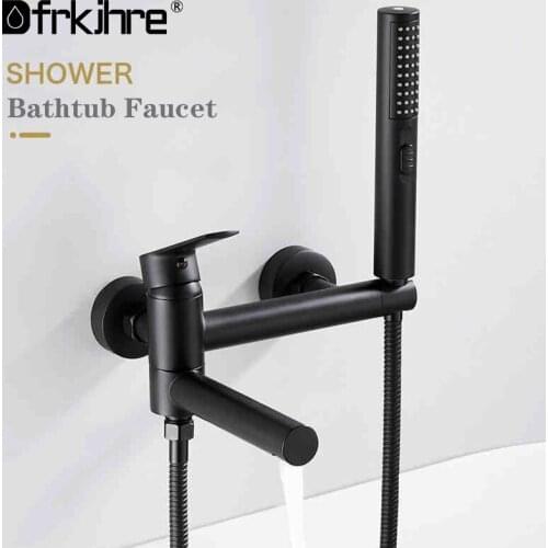 Wall Mounted Bathtub Shower Faucet Hot & Cold Water Mixer Value Tap Single Handle With Hand Shower Spray Gun Bathroom Taps