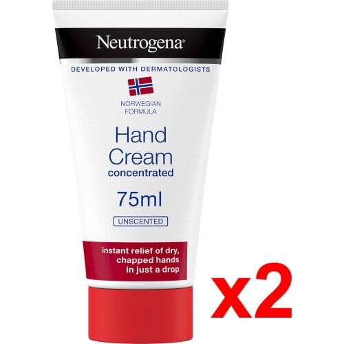 Neutrogena 2 Pieces Norwegian Formula Dry Hand Cream Concentrated Unscented For 75 Ml Immediate And Lasting Relief