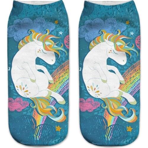 Women Harajuku 3D Cute Unicorn Print Socks Low Ankle Comfortable Socks Chaussette Calcetiness Calzini Femme