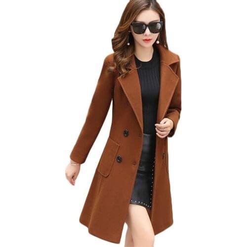 New Winter Wool Coat Women Long Sleeve Blends casual Woolen Jacket Camel Elegant Womens Autumn Slim Plus Size Overcome 3XL F626