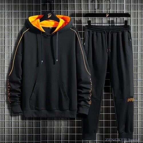 Autumn new male youth trendy fat man plus fat plus size fashion casual hooded sweater trousers suit 150 kg