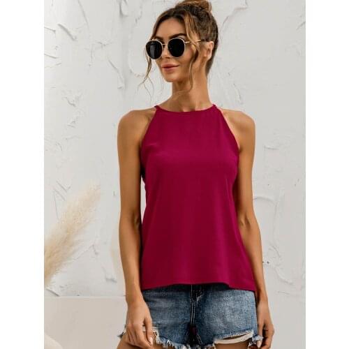 Sleeveless Hanging Neck Solid Color All-match Small Vest 2021 New Summer And Autumn Sexy Tops Chic Young Ladies Halter Summer
