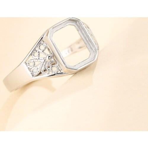 Ring Base for 8x10mm Rectangle Cabochons Ring Setting White Gold Plated 925 Silver Adjustable Ring Blank SR0090