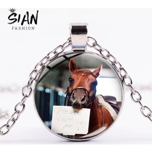 SIAN Fashion Horse Series Necklace Running Horse Vintage Animal Photo Glass Cabochon Pendant Necklaces Classic Painting Jewelry