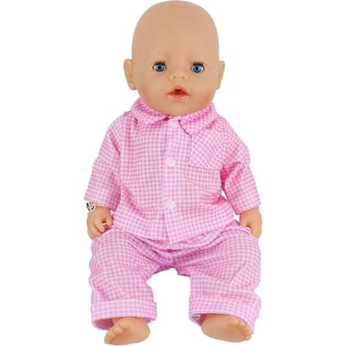 Popular Pink grid leisure suit&home clothes&sleepingsuit Fit 43cm New - \Doll Accessories(only sell clothes)\b617