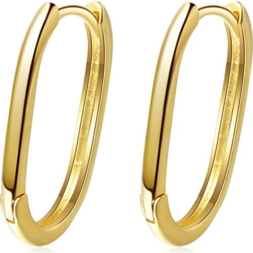 Simple Big Geometric Korean Fashion Oval 925 Sterling Silver Hoop Earrings For Women Trendy Huggie Large Glitter Jewelry Gifts