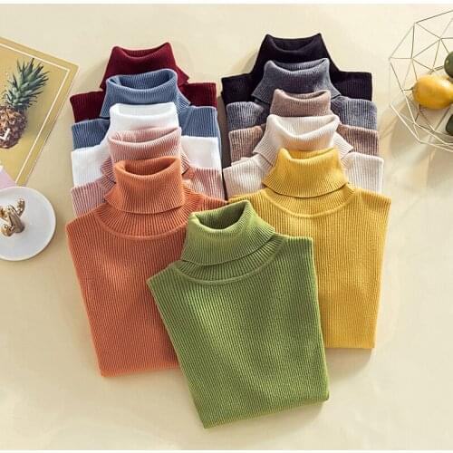 Lucyever Autumn Women Turtleneck Pullover Sweater Elastic Long Sleeve Jumper Basic Knit Top Fashion Korean Solid Color Sueter