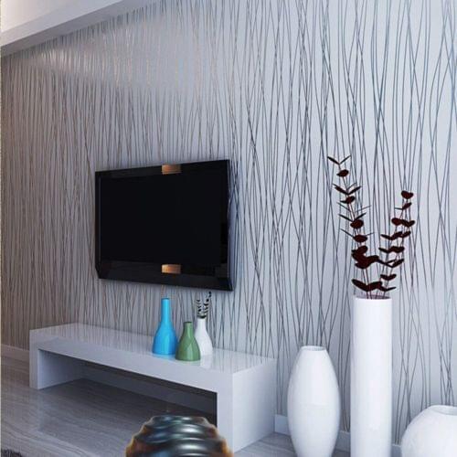 Q QIHANG Modern Minimalist Classic Non-woven Flocking Plain Stripe Wallpaper Silver&gray 0.53m*10m=5.3m2