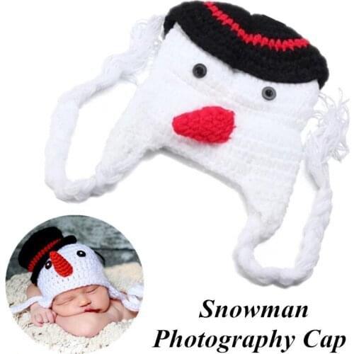 Newborn Photography Props Snowman Baby Cap Handmade Crochet Baby Hat Children Photo Accessories