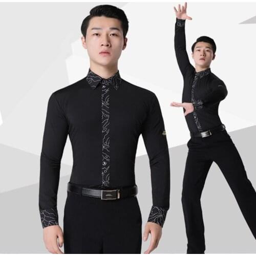 Ballroom Dance Shirt Male Latin Dance Long Sleeve Practice Clothes Black Standard Samba Shirt MenS Performance Clothing DL4929