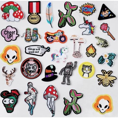 Hand Mushroom Flower Alien Cartoon Badges DIY Embroidery Applique Clothes Sewing Supplies Decorative Patches