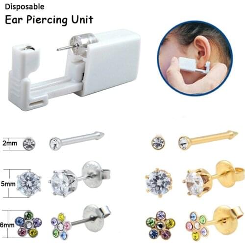 2Pairs Assorted Crown Crystal & Daisy Flower Crystal Earring Stud Ear Piercing Units Gun Tools Kit Piercing Body Jewelry 20g