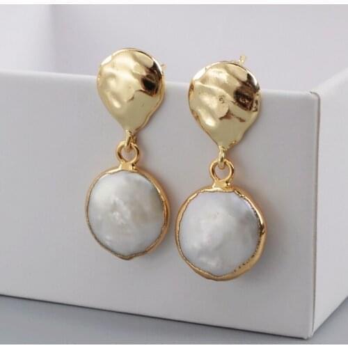 BOROSA Korean Natural Pearl Dangle Earrings for Women Gold Color Fashion Pearl Bead Drop Earrings Wedding Jewelry Gifts G1788
