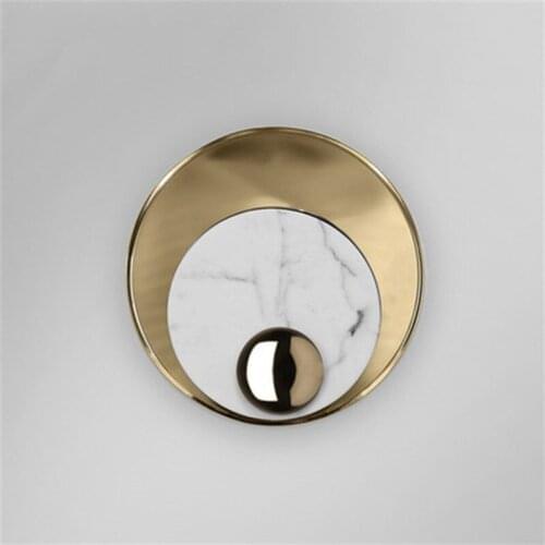 Modern decoration hotel villa living room bedside mirror front lamp round wrought iron marble simple creative wall lamp LB100917