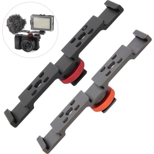 Triple Hot Shoe Mount Adapter Extension Bar Bracket LED Light Microphone Stand with 1/4 3/8 Screw Holes for Camera Mobile Phone