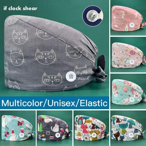Unisex Nurse Scrubs Work Hat Cartoon Printing Pet Hospital Doctor Hat Dental Clinic Working Cap Beautician Accessories Wholesale