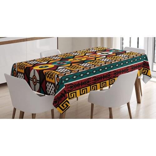 Vertical Borders Inspired by Timeless Cultures Geometrical Design, Rectangular Table Cover for Dining Room Kitchen Décor