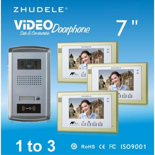 ZHUDELE Home Security Video Door phone Intercom System Kits 3X7" LCD Monitor+Waterproof Doorbell Camera w/t ID Card Unlocking