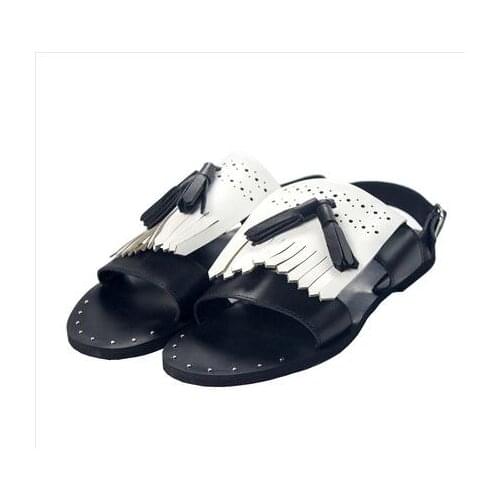 High top shoes for men fashion fringe men sandals rivet genuine leather summer men shoes tassel Gladiator shoes sandals