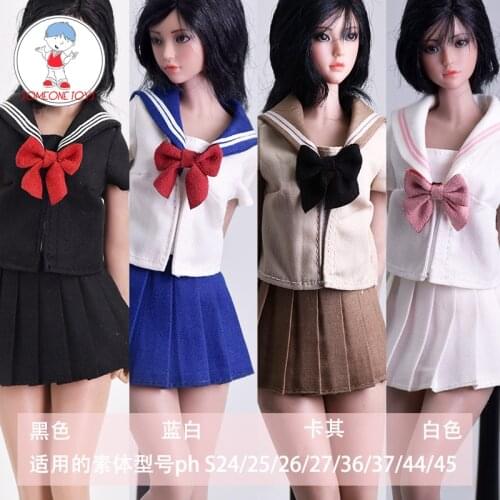 1:6 Female Soldier school uniform pleated skirt red bow Sailor suit For 12" TBLeague S44 S45 S36 Action Figure dolls clothes set