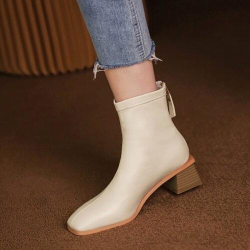 Boots Women Square head Ankle Boots for Women Short Plush Winter Shoes Women Botas Mujer 34-45